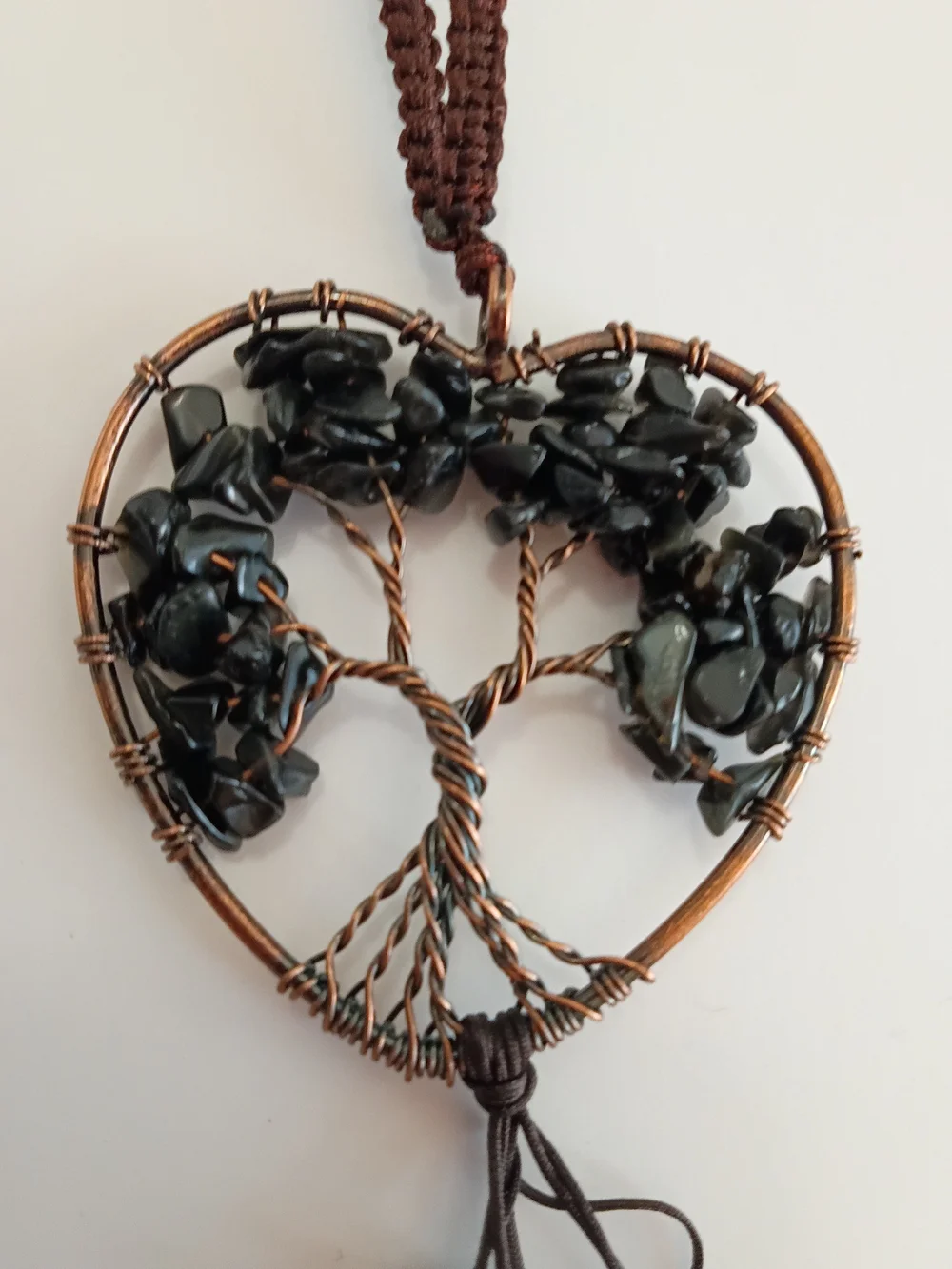 Handcrafted Heart Tree of Life Pendant Necklace - Black Gemstones